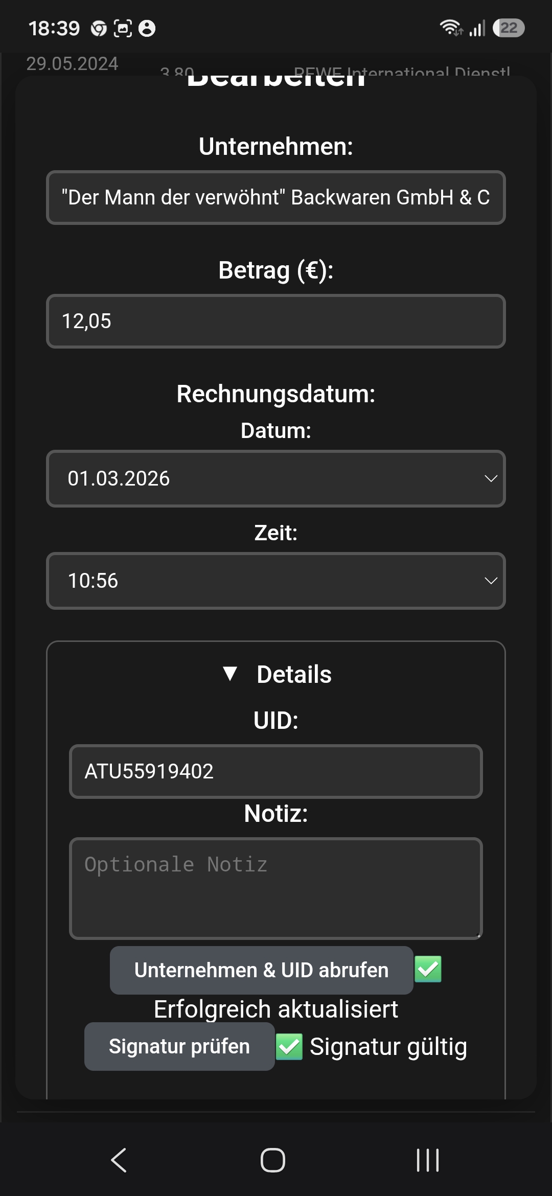 BelegScan Signature Validation